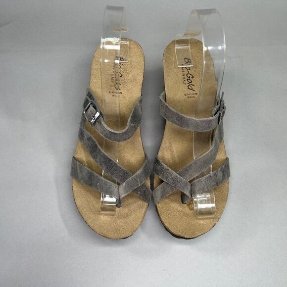 Bio Gold Sandals Women's 8 Gray Wedge Cork Leather Bohemian Comfort Strappy - Picture 3 of 8